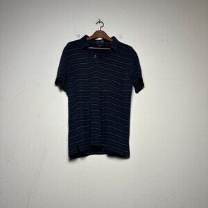 Tasso Elba Polo Shirt Short Sleeve Men M Black White Striped Casual Punk Indie